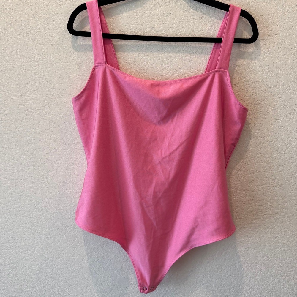 Good American Pink Square Neck Thong Bodysuit 3XL Sleeveless Stretch Top